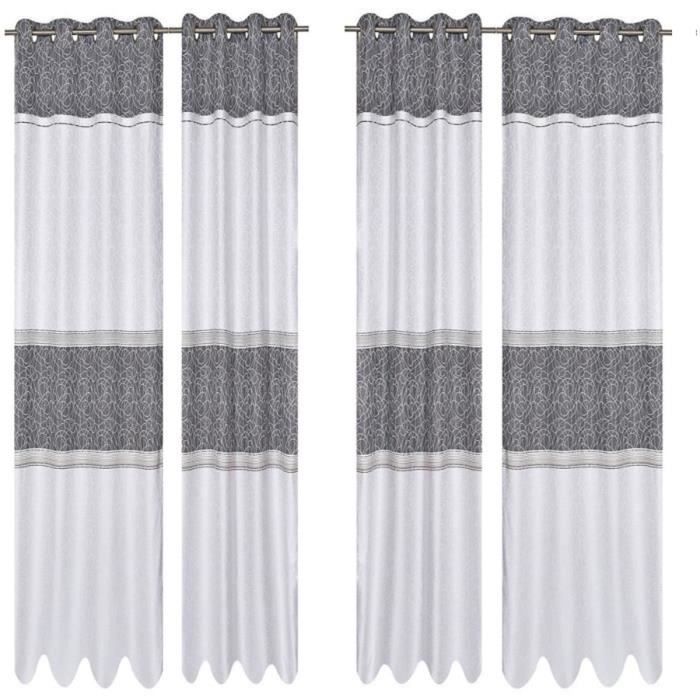 Paire de double rideaux Jacquard 140x260cm blanc