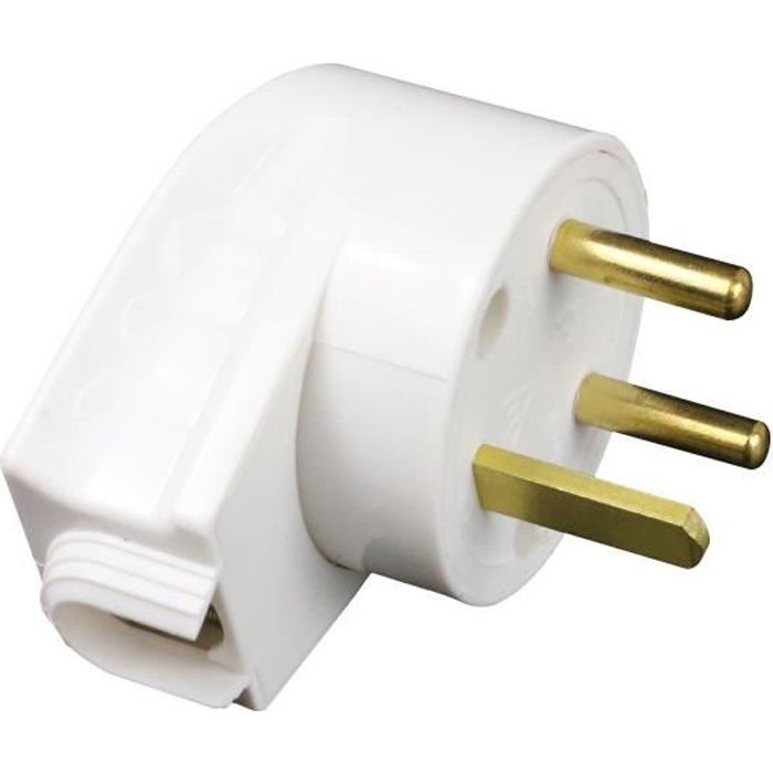 ZENITECH Fiche électrique mâle sortie coudée 20A 2P+T blanc
