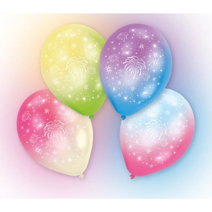 Lot de 4 Ballons avec LED - Latex - Feux d'artifice - 27,5 cm