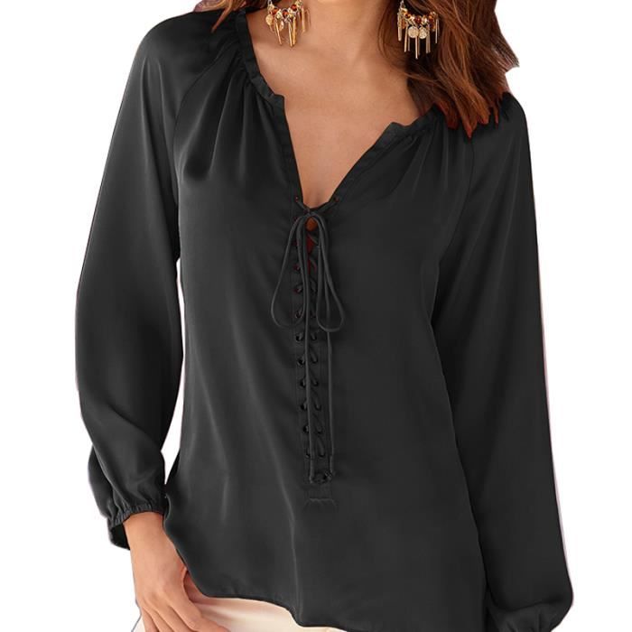 V Longues Manches Large Simple Col Mode Flavor Blouse Femme QhrxBtsdC