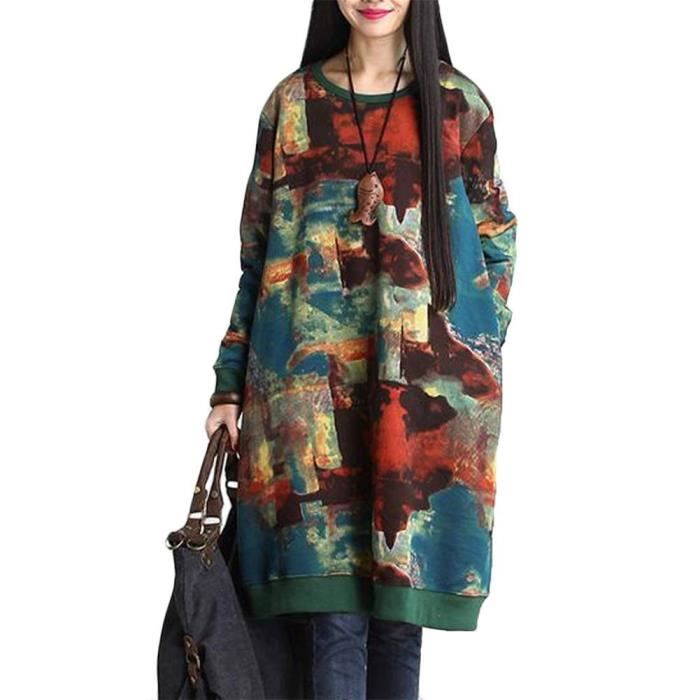 Pull Femme Swag Robe Lâche Imprimée Blouse Longue Vêtement ...