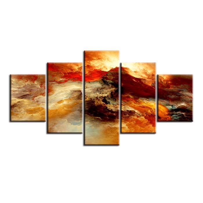 5 Panneau Moderne Imprimé Art Abstrait Peinture Acrylique Toile