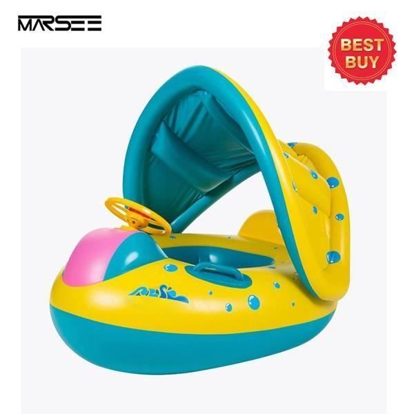 Bouée Siège Gonflable Piscine Gonflable Enfant Avec Pare Soleil Flottante Gonflable Pour Enfants Bébé 1 à 3 Ans Jaune Et Bleu