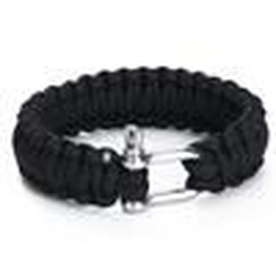 le Canotage la Chasse Sportives Randonn/ées et Autres Activit/és. Noir- Accessoire id/éal pour le Camping Bracelet de Survie Paracord 550 avec Manille de U en Acier Inoxydable