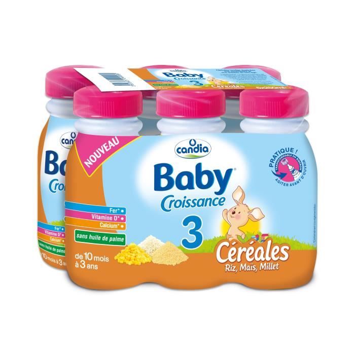 CANDIA Baby Croissance Lait 3ème âge Céréales riz maïs millet - 6x25 cl - De 10 mois à 3 ans