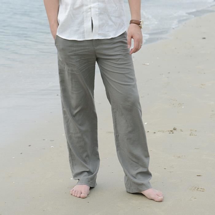 Coton Pantalon En Naturel Glam® De Pantalons D'été Hommes Décontractés Mode Lin Ajc3q54LRS