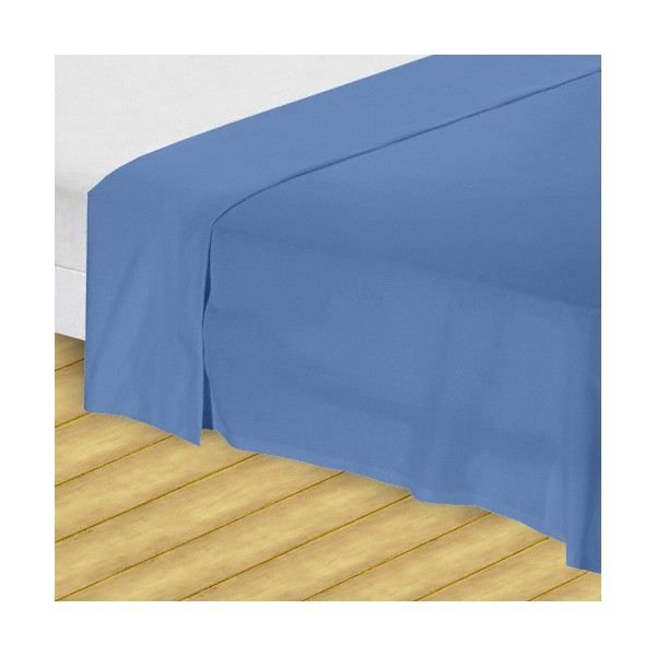 Drap plat 2 personnes 240x300cm BLEU 100% Coton (57 Fils/cm²