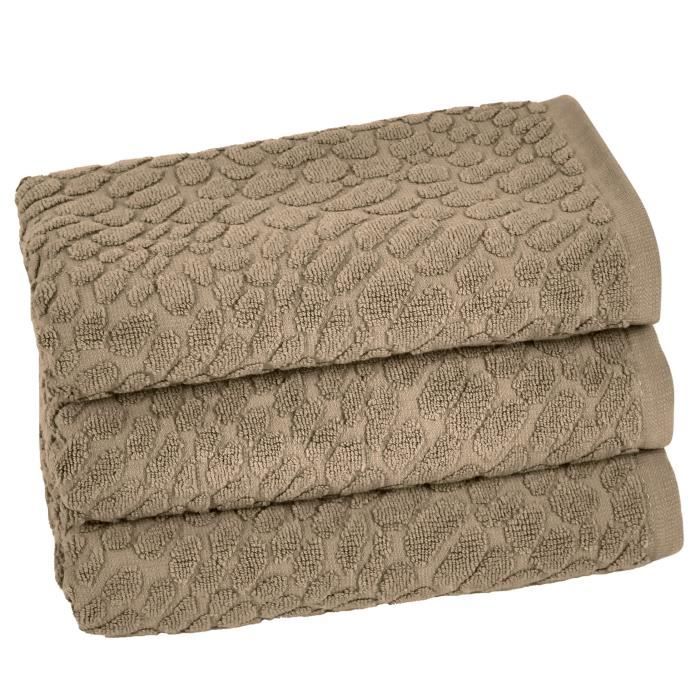 VENT DU SUD Lot de 3 serviettes THALIA - 50x90 cm - Marron havane
