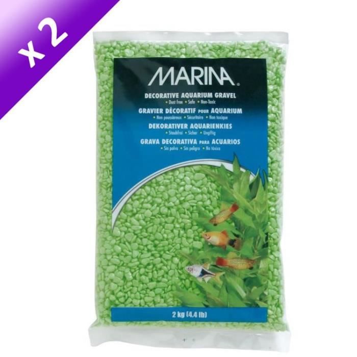 Lot de 2 - MARINA Gravier décoratif vert jaune 2 kg - Pour aquarium