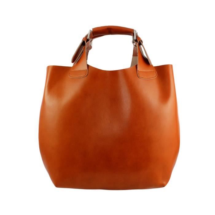 Sac cabas cuir camel - Achat / Vente pas cher