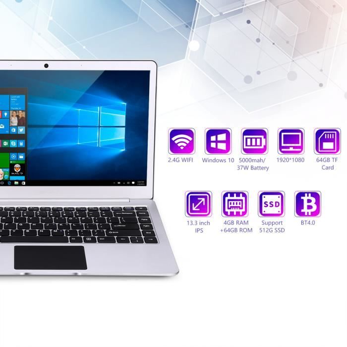  Ordinateur Portable Windows 10 13.3 pouces (4+64GO)1