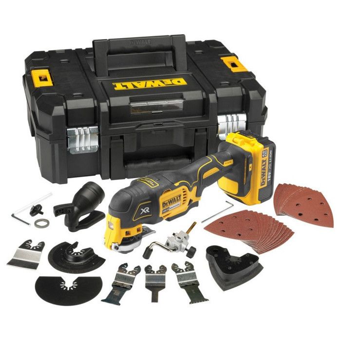 DEWALT Outil multifonctions + 1 batterie 18V 4Ah Li-ion + 32 accessoires + chargeur + coffret Tstak - DCS355M1