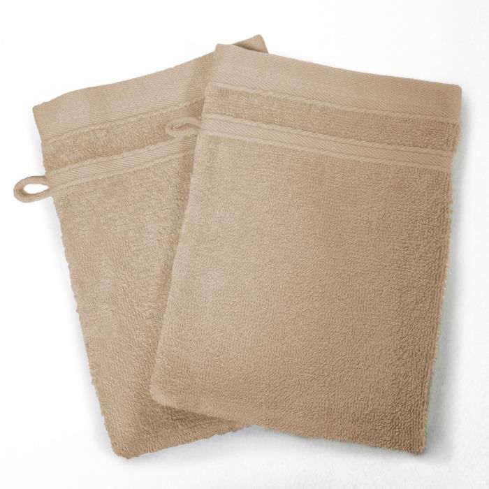 DOUCEUR D'INTERIEUR Lot de 2 gants de toilette 100% coton Vitamine 15x21 cm taupe