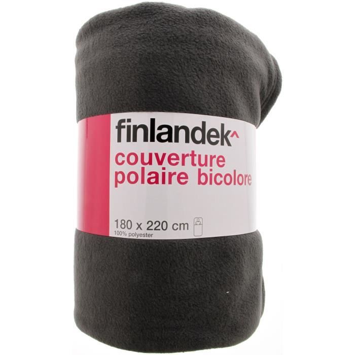 TOUT SIMPLEMENT Couverture polaire polyester - 180x220 cm - Gris Souris / ecru