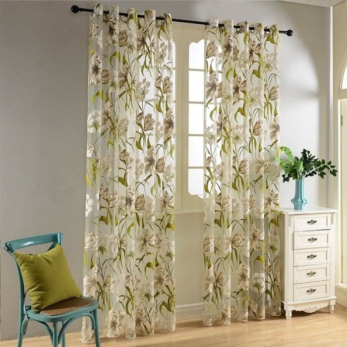 Rideaux Voilages Imprimés Fleurs Tropicales 140x215cm à ...