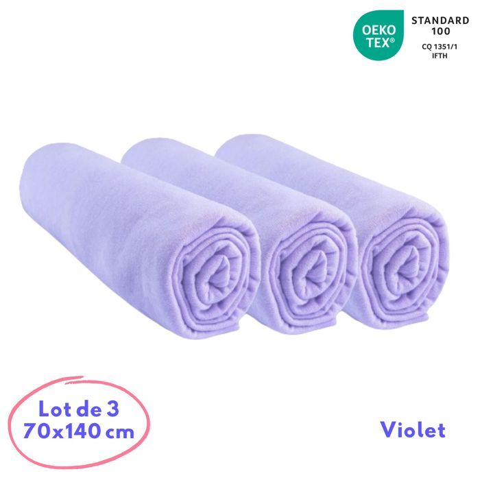lot de 3 draps housse jersey coton 70x140 violet violet violet parme