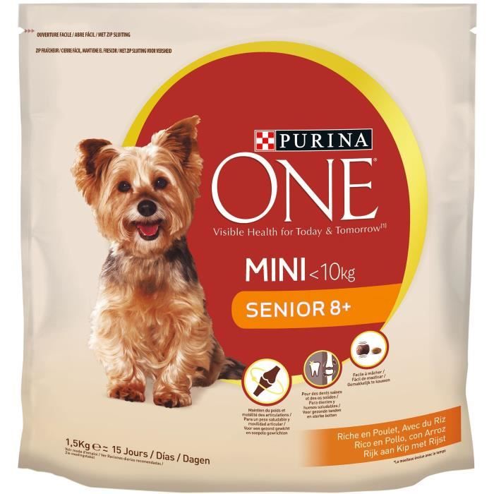PURINA ONE Mini Senior - Croquettes au poulet avec du riz - Pour chien de petite taille de 8 ans et plus - 1,5 kg