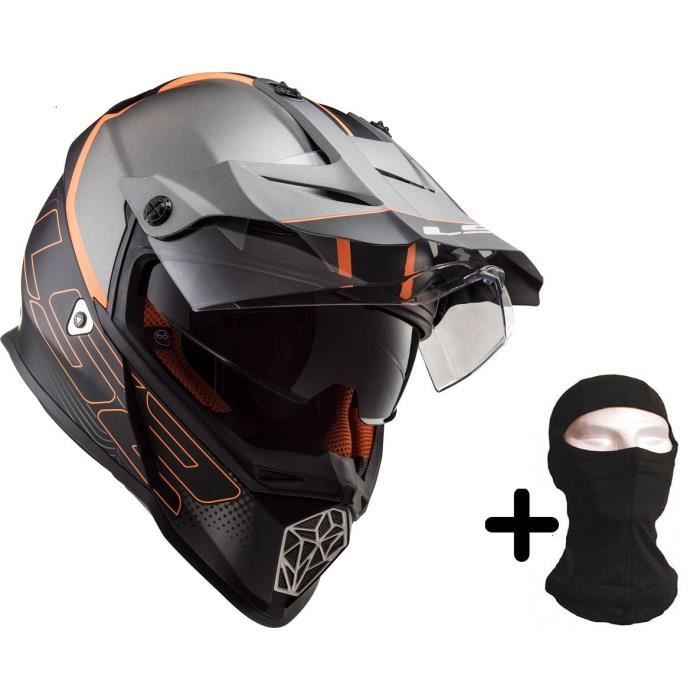 LS2 Casque cross Pioneer Element + Cagoule - Noir, gris et orange