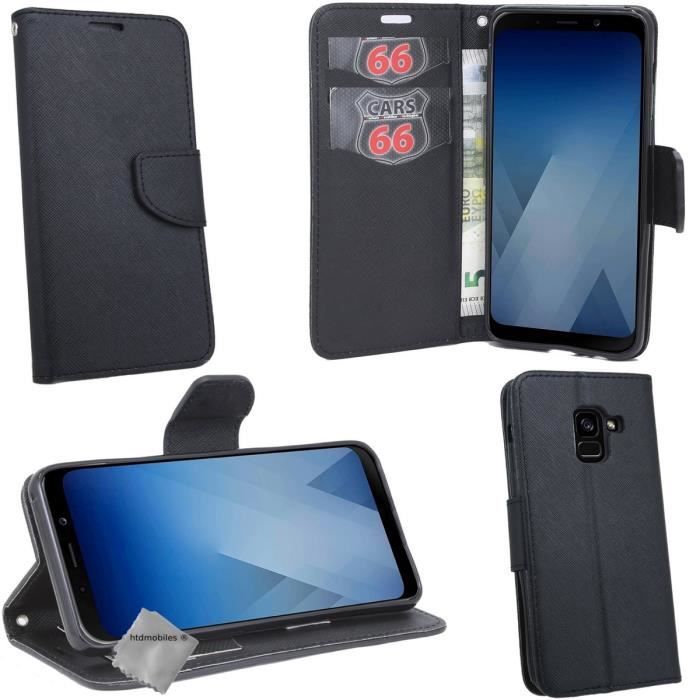 Housse etui portefeuille pour Samsung Galaxy A8 (2018) + verre trempe - NOIR - NOIR - Achat