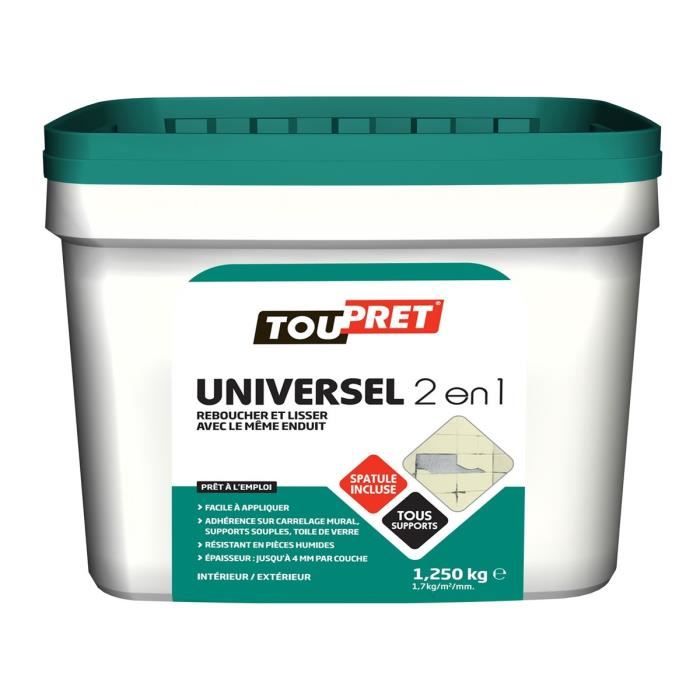 TOUPRET Enduit pâte Universel 2 en 1 avec spatule incluse 1,25 kg