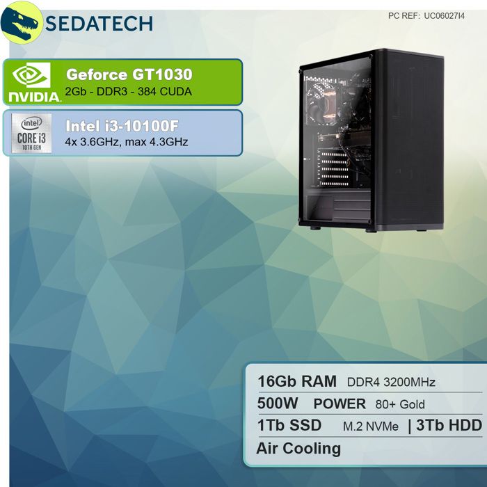 PC Gaming, Intel i3, GT 730, 480Go SSD, 2To HDD,1