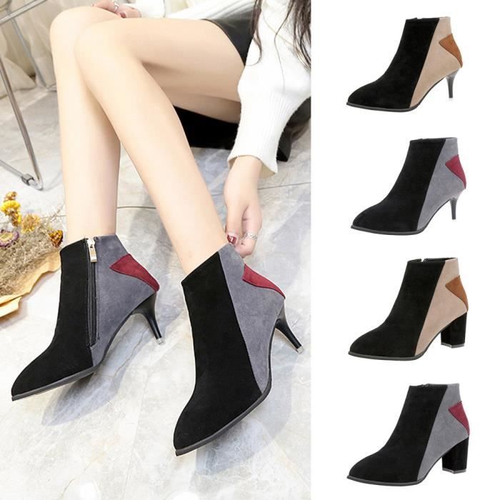 Souliers 1001 Lmh71214552 Femelle Bottes Faux Pointu Martin Cheville Zipper Suede Dames Femmes wqpzSS