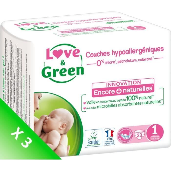 LOVE AND GREEN Couches ecolabellisées T1 - 69 couches - Eco Pack