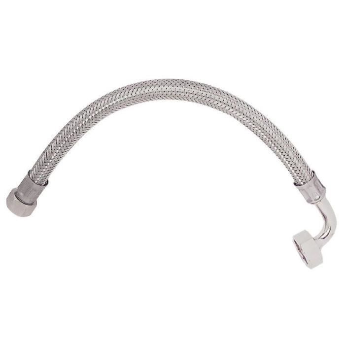 SOMATHERM Flexible Sanitaire en Inox ACS DN8 - Débit Standard - L 100cm - Femelle droit - Ecrou Tournant 3/4 - Femelle coudé