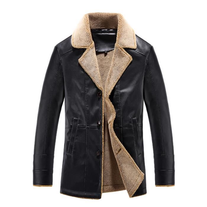 Fourrure Blouson Hiver Hommes Faux Veste En Cuir Homme Col ...