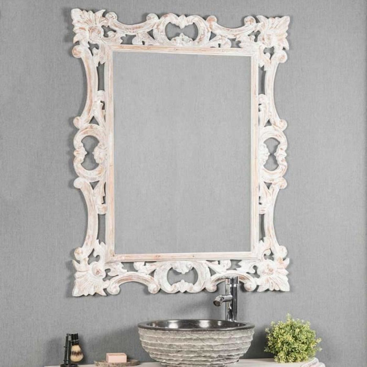 Miroir Baroque En Bois Patin Blanc 100cm X 80cm Achat Vente Miroir Baroque En Bois Patin Blanc 100cm X 80cm Achat Vente
