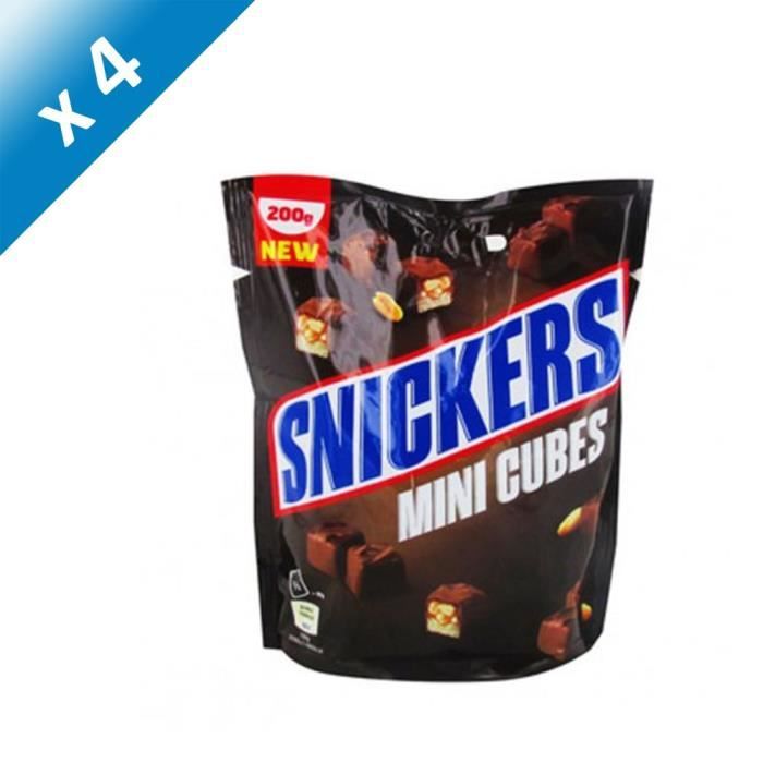 MARS Lot de 4 Snickers Mini cubes chocolatées au lait fourrées de confiserie - 200 g