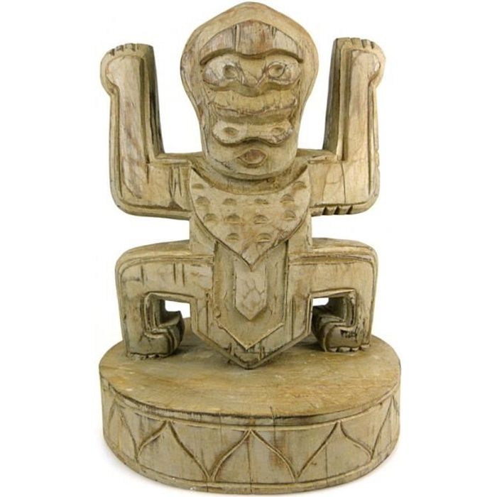 Totem Koh Lanta en bois trophée statue ethnique chic. Gris Cérusé Achat / Vente statue