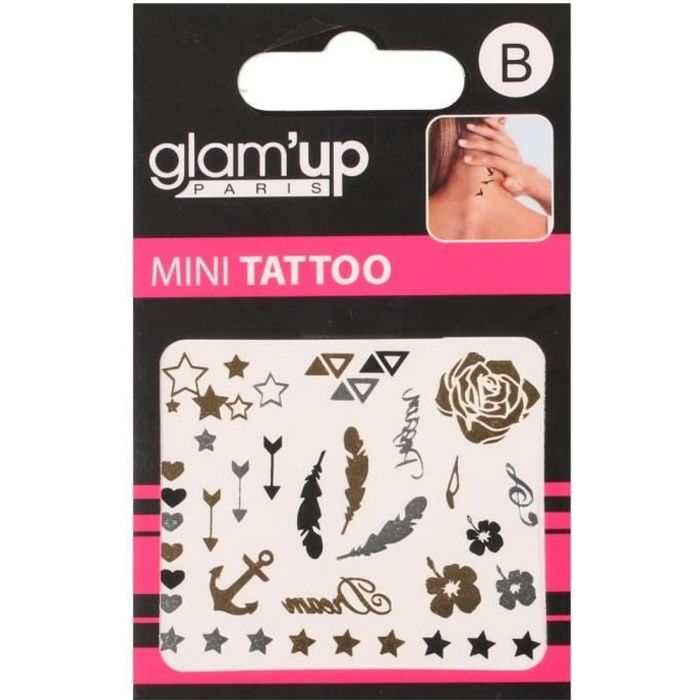 Tatouages Ephémères Mini Tattoo Couleurs Métal Fleurs Plumes Coeurs Etoiles