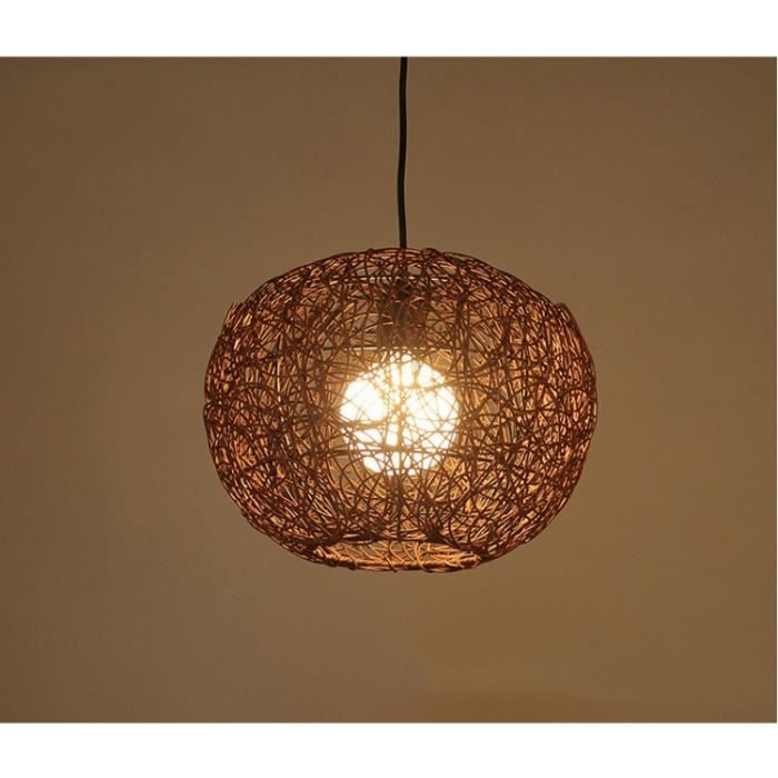 Lustre suspension filaire plafonnier boule rotin Ø25cm ...