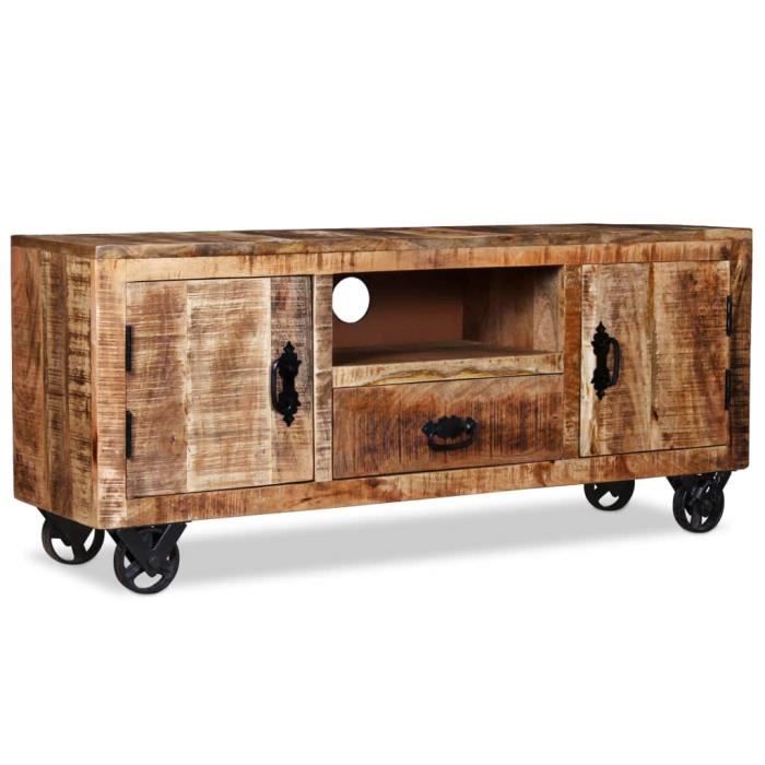 Meuble Tv Bois De Manguier Brut 120 X 30 X 50 Cm Meuble Hifi