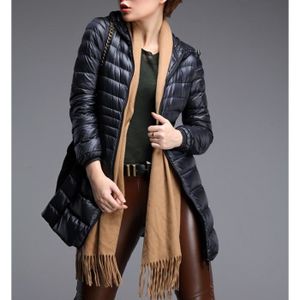 Lanbaosi Veste 90/% Duvet de Canard Blanc Femme Doudoune Ultra L/ég/ère Zipp/ée Manches Longues Chaud Hiver Compressible Blouson Courte Manteau Noir Large