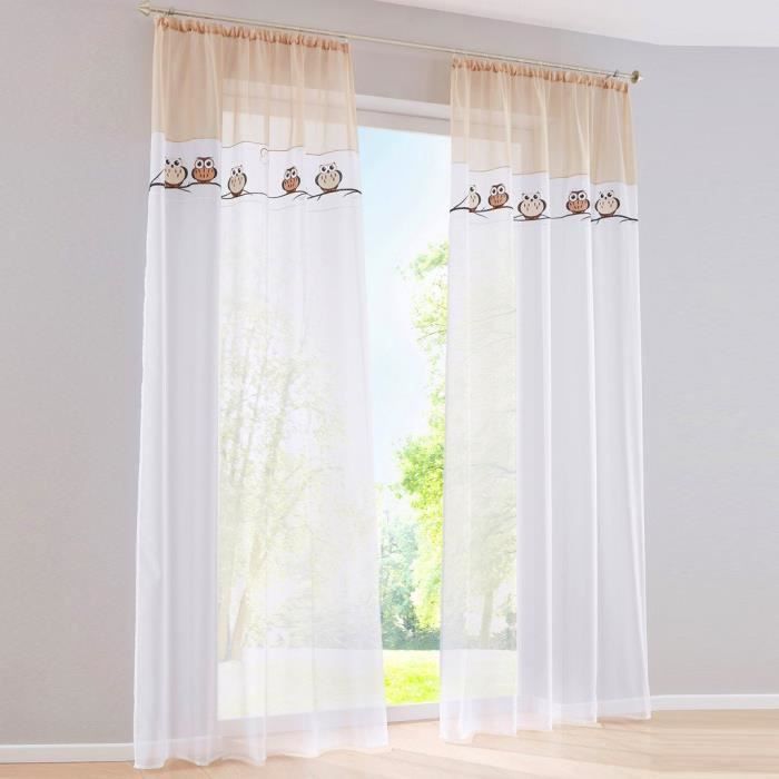 1Pc Rideau Voilage Photique LxH-140x145CM avec Broderie Hiboux Sable ... 1Pc Rideau Voilage Photique LxH-140x145CM avec Broderie Hiboux Sable ...