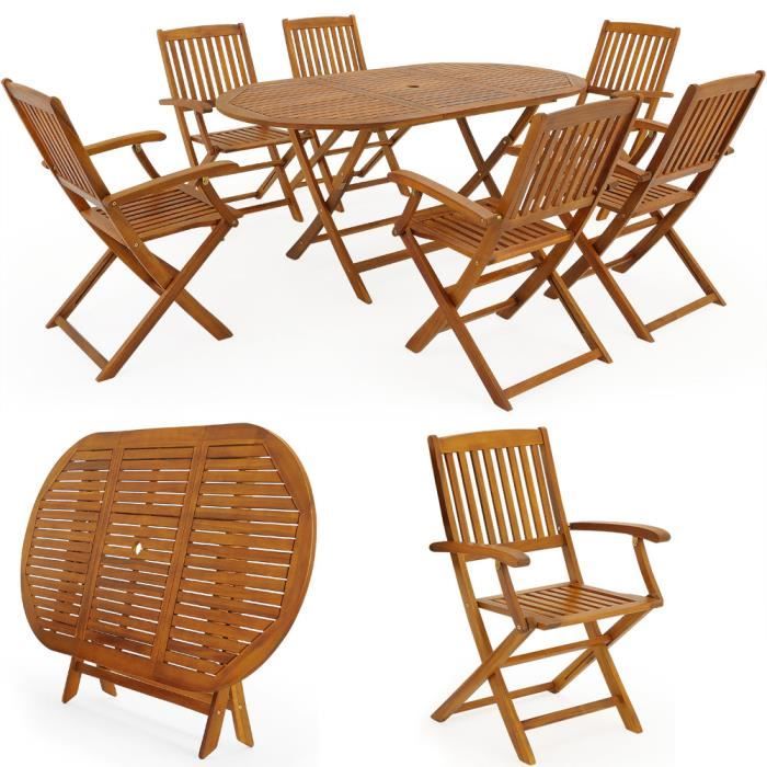 Salon de jardin Boston Ensemble 1 Table et 6 Chaises Bois d\'acacia ... Salon de jardin Boston Ensemble 1 Table et 6 Chaises Bois d\'acacia ...