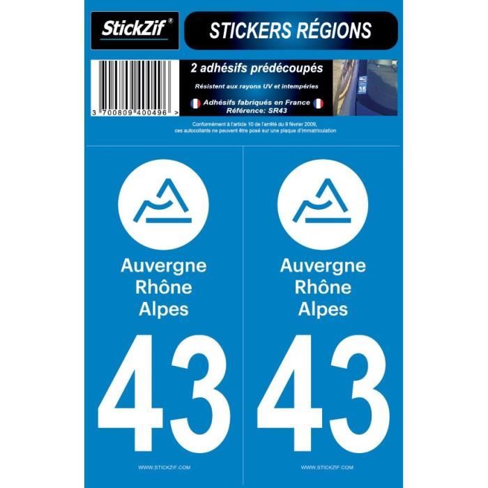 STICKZIF 2 Autocollants Région Département 43 SR43