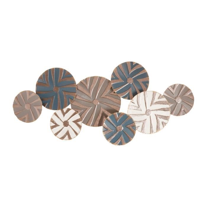 OSTARIA Déco murale Ethnik - Métal - 77,9x9xH34,9 cm - Bleu, blanc et sable