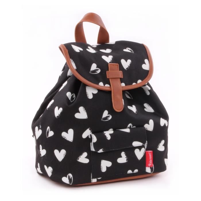 KIDZROOM Sac à dos maternelle - Black & White CŒurs noirs