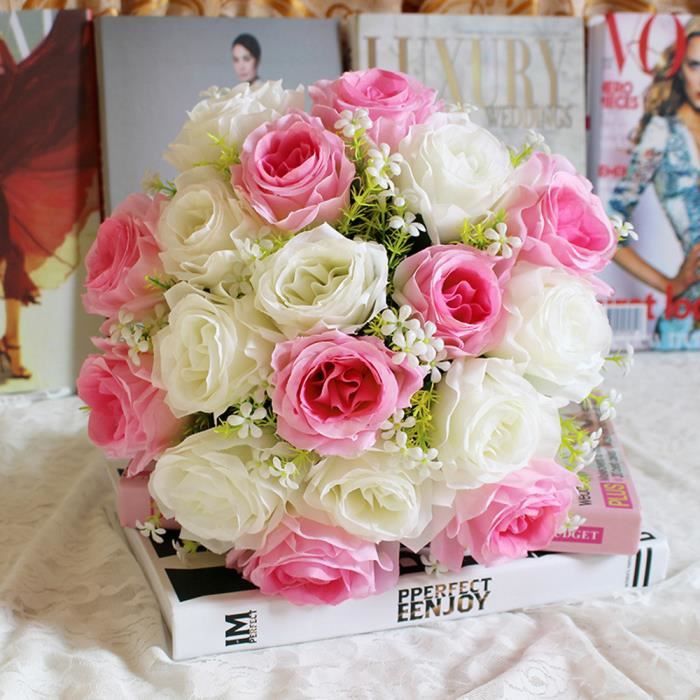 18Head soie artificielle roses fleurs  nuptiale Bouquet 