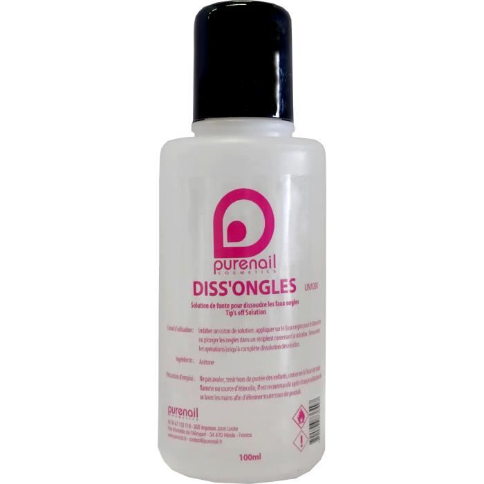 Diss'ongles Pure Acétone 100 ml dissout les faux ongles, les gels Uv et