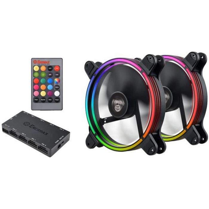 ENERMAX T.B. RGB Pack de 2 -Ventilateur châssis - 140 mm, RGB Sync Ready, roulement Twister, pales détachable 500-1200RPM, télécomma