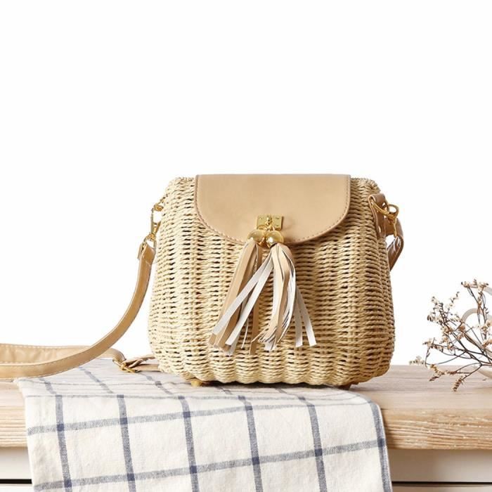 à bandoulière en rotin petite FAIRYSAN de de magasinage beige à frange crochet avec plage en Sac de Sac Sac paille bandoulière q0wUtw5P
