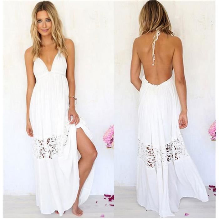 2016 femme robe longue dos nu bretelle dentelle s