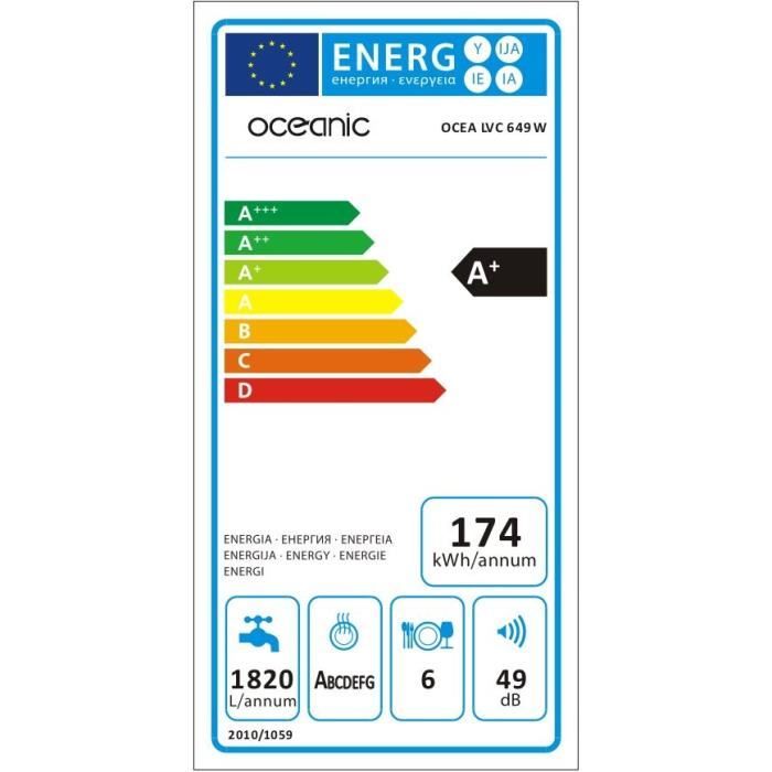  OCEALVC649W - Lave vaisselle - 6 couverts - 492