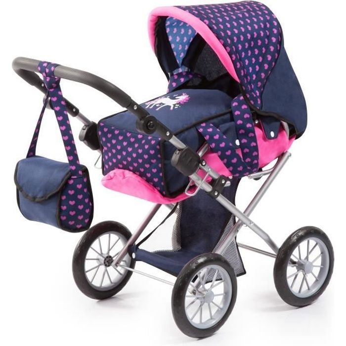 BAYER Poussette Landau pour poupée City Star licorne bleu et rose vif réglable avec un sac à bandoulière
