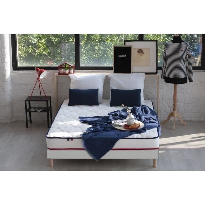 CONFORT DESIGN Ensemble FRENCHY Matelas + Sommier 140x190 - Mémoire de forme - 100% Français - 2 oreillers inclus