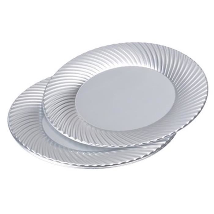 Lot de 6 assiettes rondes - Ø 23 cm - Argent